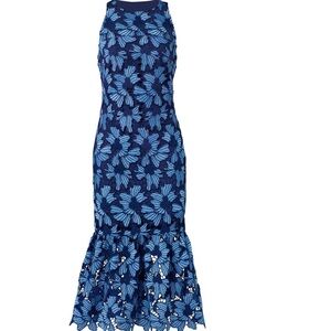 Shoshanna Blue Floral Lace Midi Dress